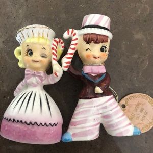 Enesco sweet shoppe pink 1950’s candy cane boy & girl figure salt & pepper mcm